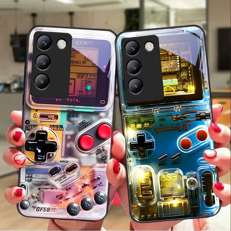 Silver game console For Y72 33S 11 03 36 96 Lite 35 16 Iqoo 12 V40 SE 5G 29 40 21 30 X80 Pro Vivo Tempered glass phone case