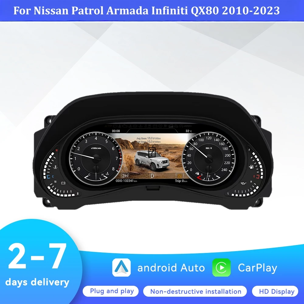 12.3 Inch 2K Screen LCD Gauges For Nissan Patrol Y62 Armada Infiniti QX80 QX56 2010-2023 Digital Instrument Cluster Speedometer