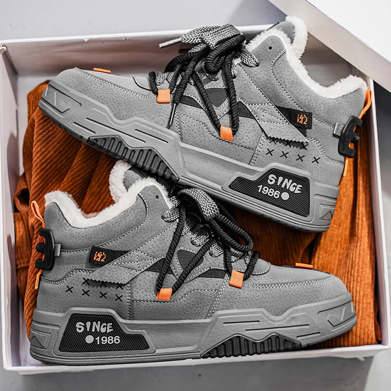 

Высокие зимние плюшевые уличные повседневные дышащие кроссовки, мужская спортивная обувь, модные нескользящие кроссовки на толстой подошве