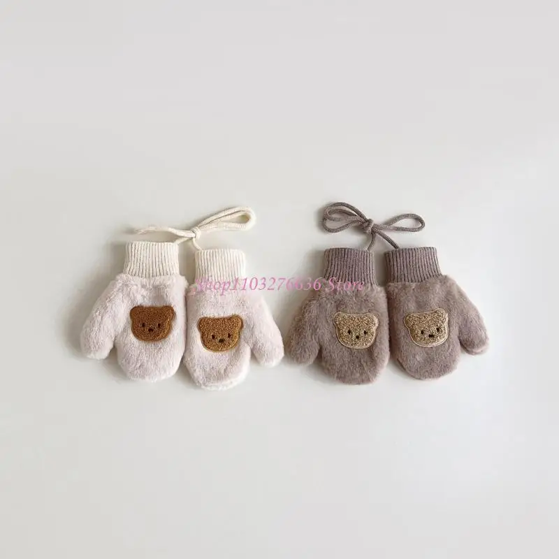 R6FD Cartoon Bär Dicke Fäustling Baby Fäustlinge mit Seil für Kinder Baby Junge Mädchen Kinder Kleinkind Anti-skid Winter warme – Detail 9