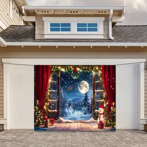 Noel sezonunun arka planı için bez, Noel ağacı, Noel Baba, kar ve ay, gece sahnesi, resimdeki bayrak 6 Büyük satış paneli-ay - №2