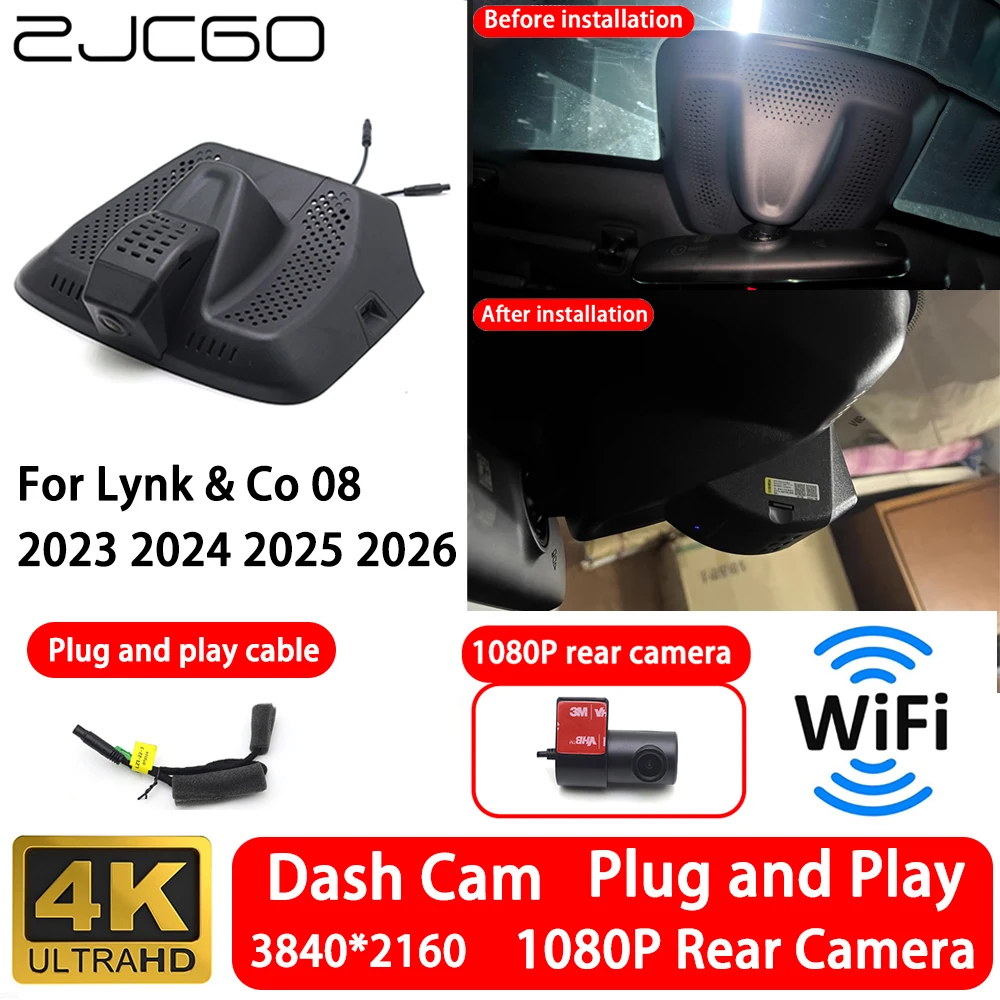 for Lynk & Co 08 2023 2024 2025 2026 4K 2160P Front Rear Camera Dash Cam Wifi Plug and Play Video Recorde Loop Recording