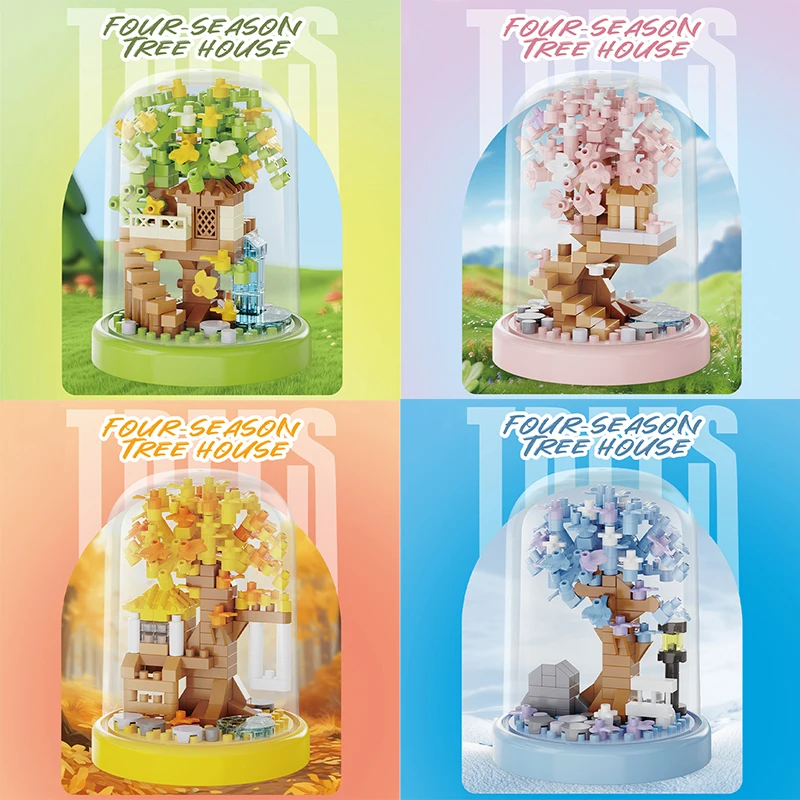 

3D Micro Cherry Blossom Tree House Конструктор Строительные блоки, Сакура Бонсай Сборная игрушка Домашний декор Кирпичи, для детей Подарки для девочек
