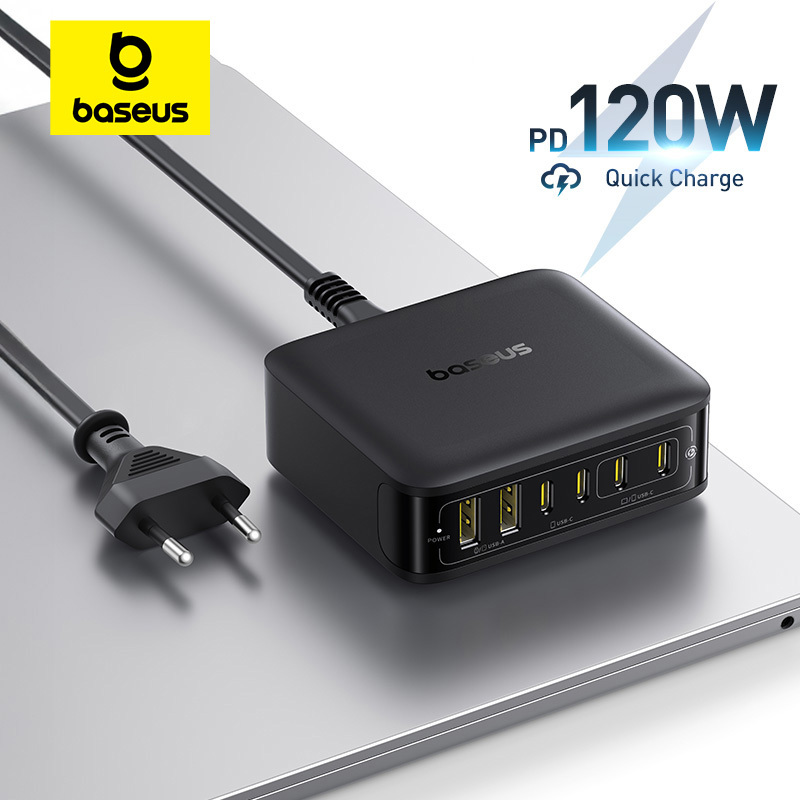  Baseus 120W Desktop Charger Laptop Fast Charger 6 in 1 Charger For iPhone 17 16 15 14 Pro Max Samsung iPad Quick Charger GaN 