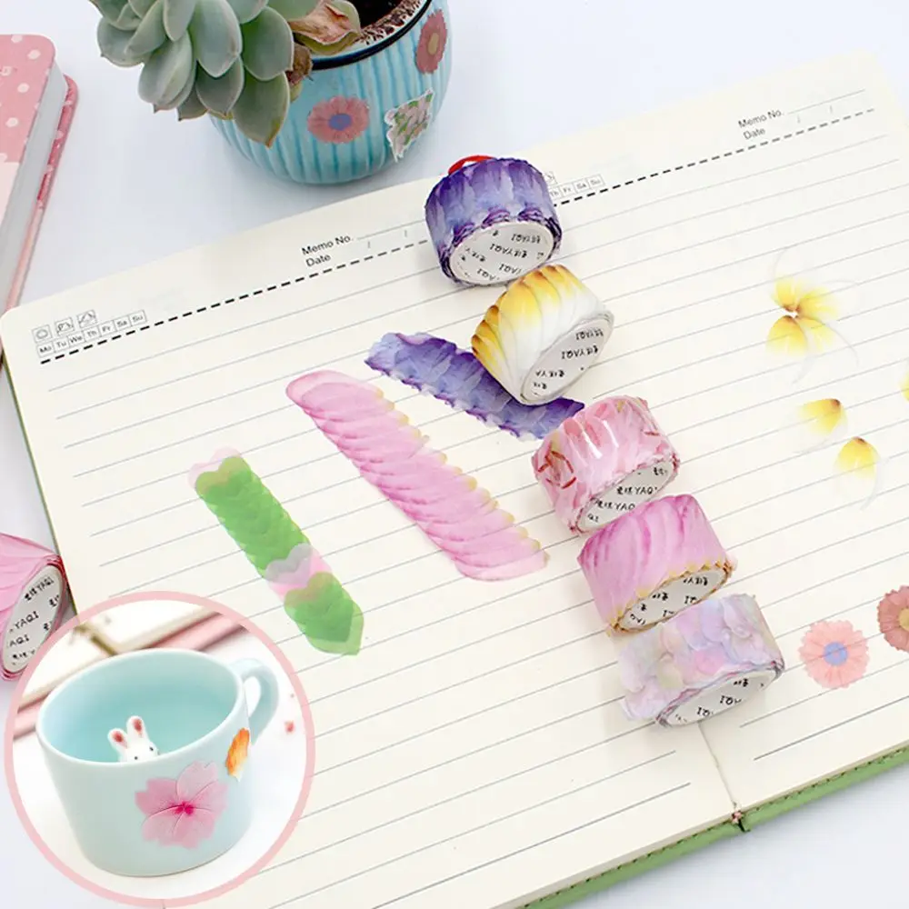 DIY 200PCS Adhesive Stylish Sticker Masking Tape Flower Petals Tape Scrapbooking Sticky Paper Decorative