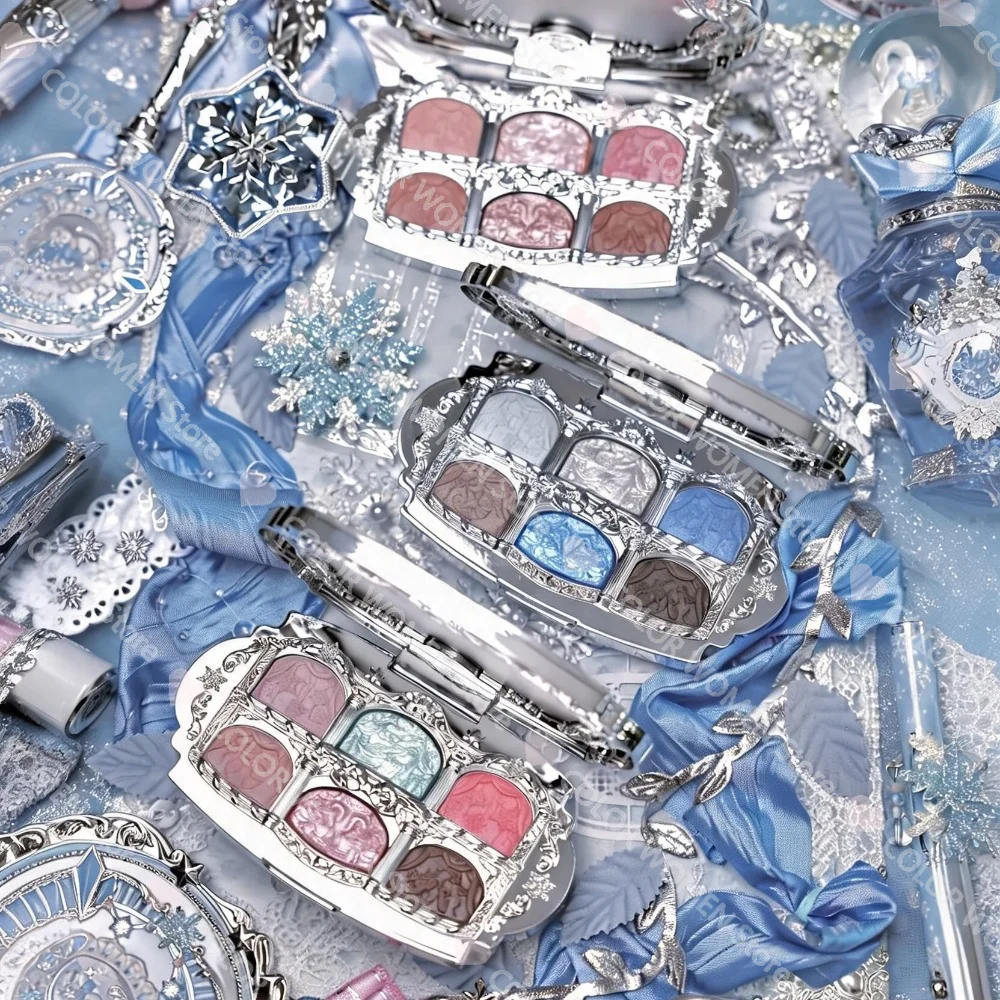 Flower Knows Snow Ballet 6 Colors Satin Eye Shadow Palette Velvet Matte & Pearl Shimmer in One,Blendable Fairytale-Easy Formula