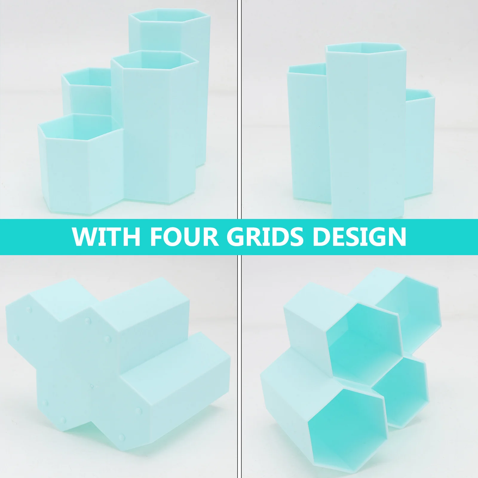 

1Pcs Hexagonal Pen Holder Multifunctional Desktop Organizer 4 Grid Storage Makeup Tools Container Office Supplies