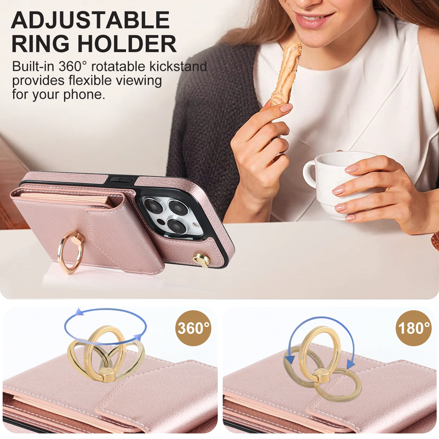 Ring Stand Crossbody Lanyard Leather Case For iPhone 16 15 14 13 12 11 Pro XS X 7 8 Plus RFID Blocking Organ Cards Holder Cover