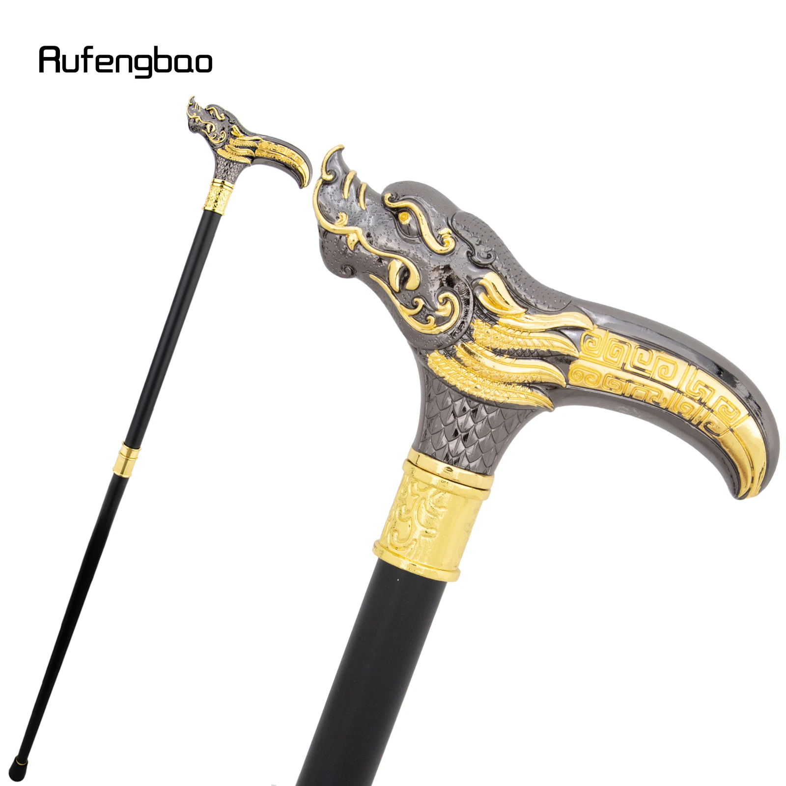 golden-black-dragon-head-walking-cane-colorful-costume-prop-stylish-cane-aesthetic-decorative-stick-theatrical-prop-92cm