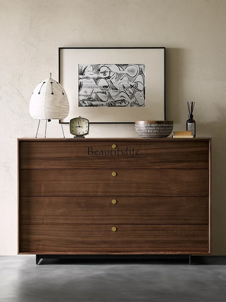 Black walnut solid wood four-bucket cabinet wabi-sabi bedroom storage cabinet