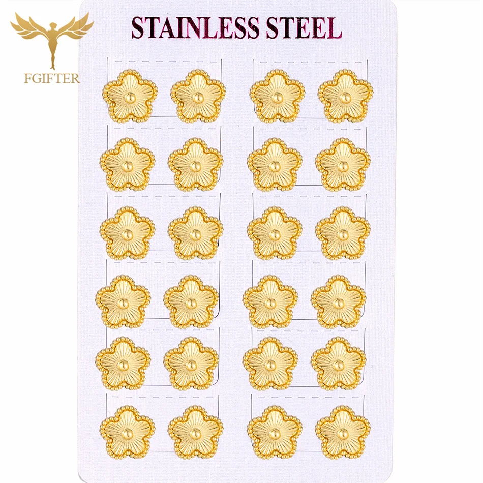 12 Paar Set goldene Edelstahl-Blumen-Ohrstecker für Frauen und Mädchen, neue trendige, wasserdichte Ohrschmuck-Geschenke, Großhandel