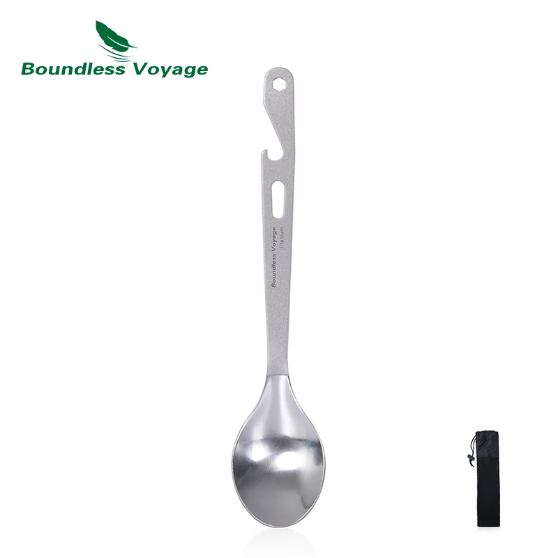 Boundless Voyage Picnic Titanium Spoon, Outdoor Travel Camping Tableware Kitchen  Flatware Titanium Spoon With Bottle Opener