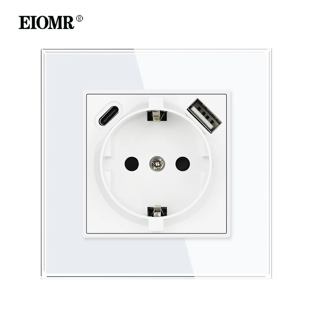 EIOMR GA1 Series White Crystal Glass Panel,Light Switch EU French Wall Socket Usb Charging,TV RJ45 Socket Suitable for Round Box