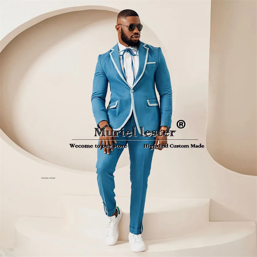 

Male Fashion Suits Men Preppy Jacket Pants 2 Piece Set Formal Party Single Breasted Jacket Pants Groom Wedding Tuxedo Bespoke