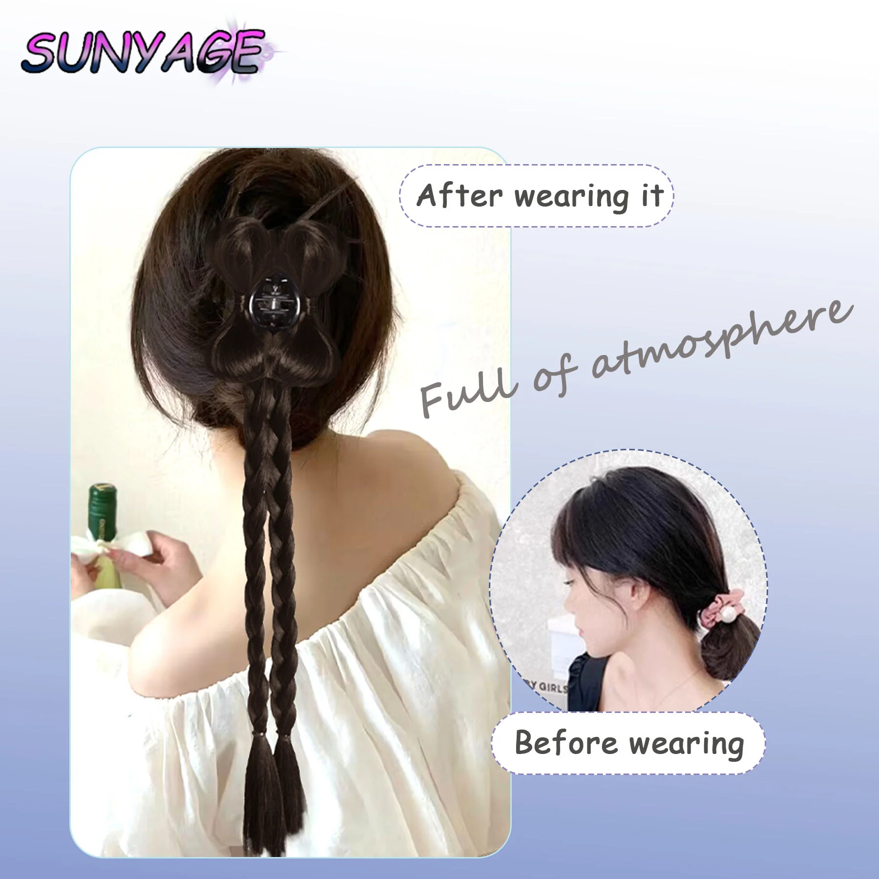 SUNYAGE Wig Bubble Braid Double Ponytail Fuffy Imitation Fried Dough Twists Braid Ponytail Wig