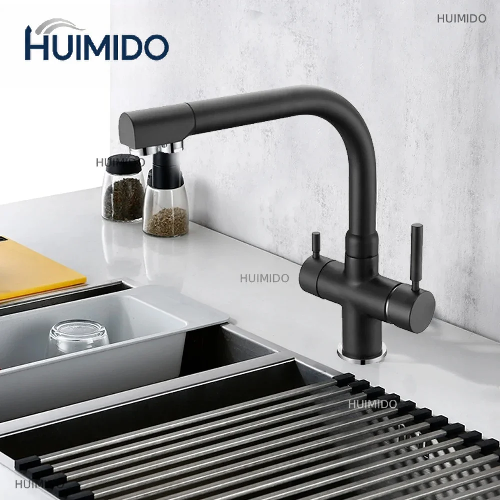 Solid Brass Three Ways Matte Black / White Kitchen Faucet Osmosis Tri Flow Sink Mixer 3 Way Water Filter Tap