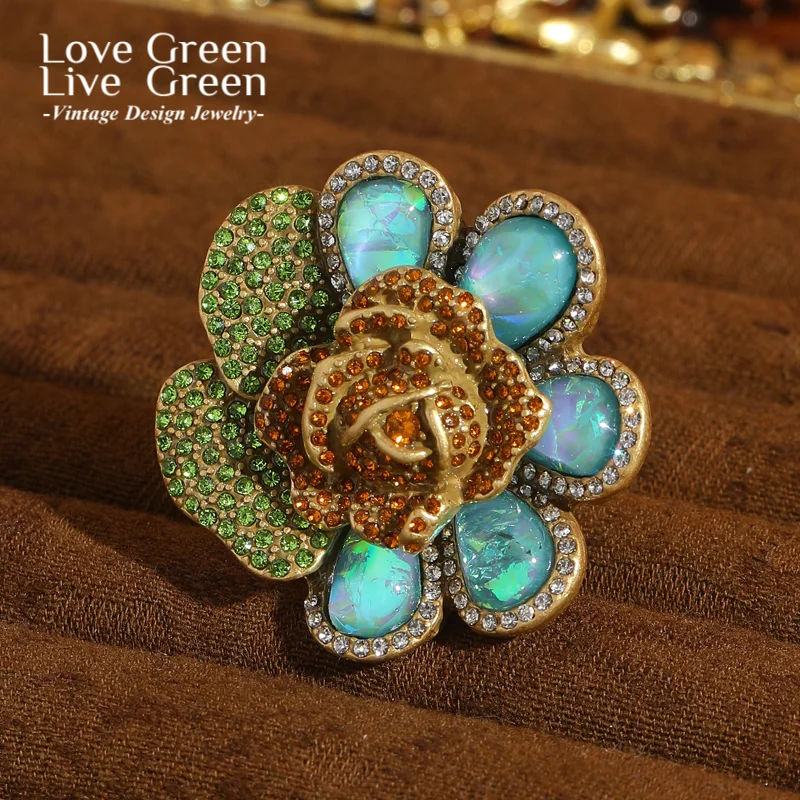 

Vintage Rose Natural Stone Woman Flower Ring Opal Gold Color Rhinestone Luxury Jewelry Charms Quality Designer Thanksgiving 2026