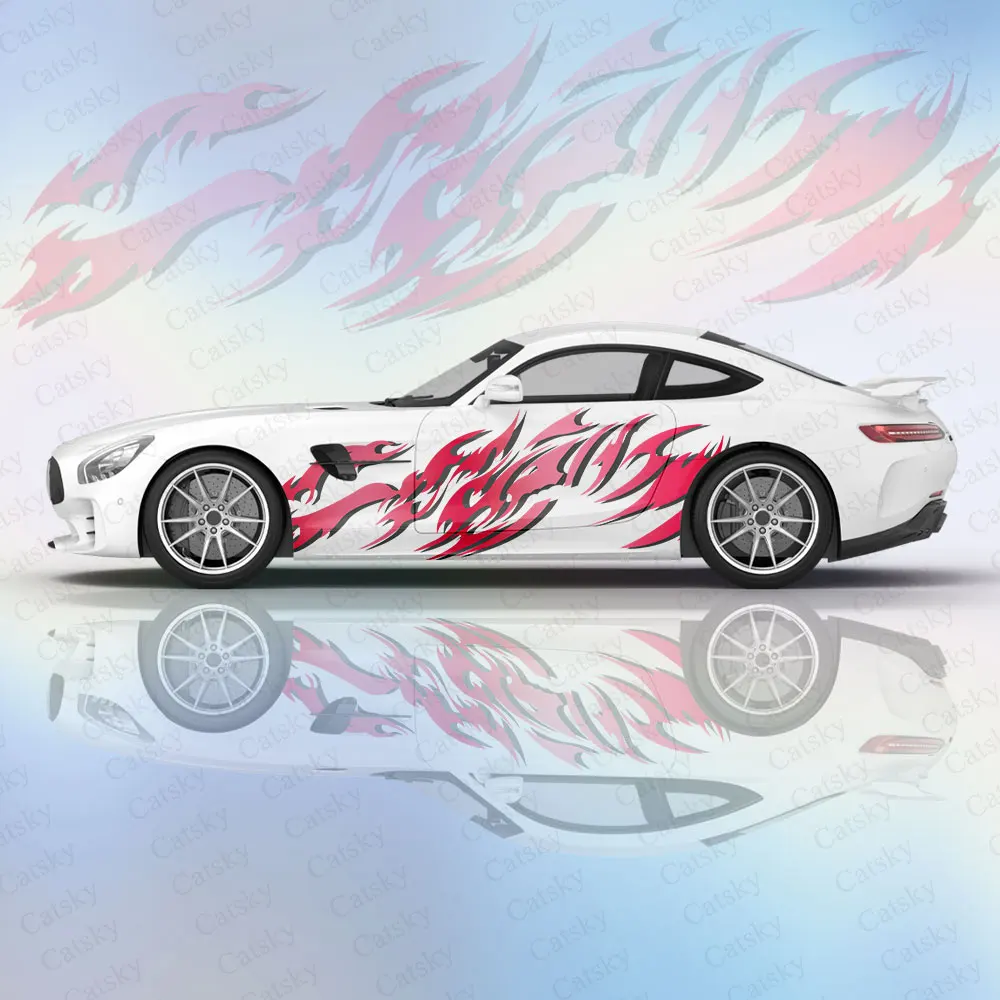 Colorful Flame Line Star Car Vinyl Wraps Decal Self-adhesive PVC Sticker Suitable for Trucks SUV Decor Auto Accessories Gift