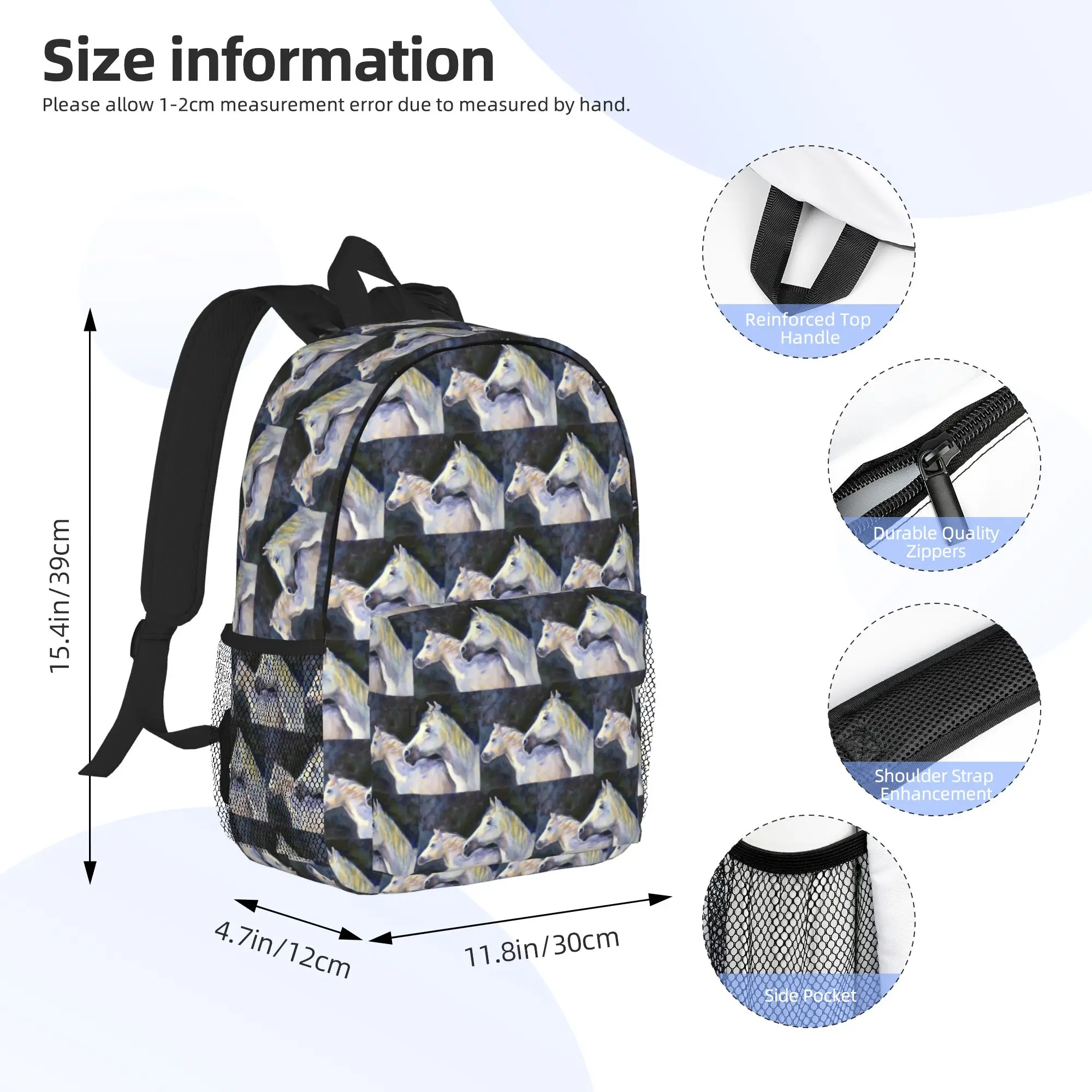 Double Horse Portrait Design Backpack Hot Sale Daypack Large Capacity Boys Girls BookBag Shoulder Bags for Men Women School Bag
