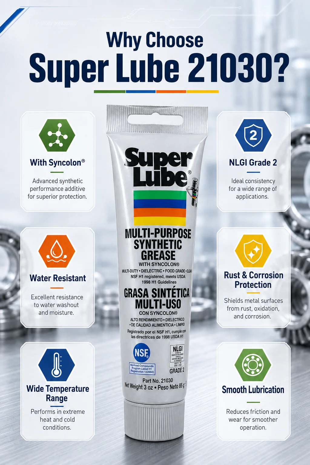 Super Lube 21030 Schmierfett 20g 50g 85g Synthetisches Schmiermittel Wasserdicht Hochtemperatur Getriebe- und Lageröl Glatt Langanhaltend – Detail 2