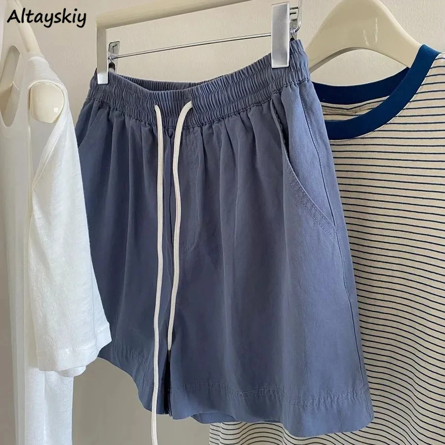 

M-3XL женские шорты 4 цвета просто подростковые широкие брюки в стиле хип-хоп повседневная универсальная корейская модная одежда унисекс с эластичной резинкой на талии