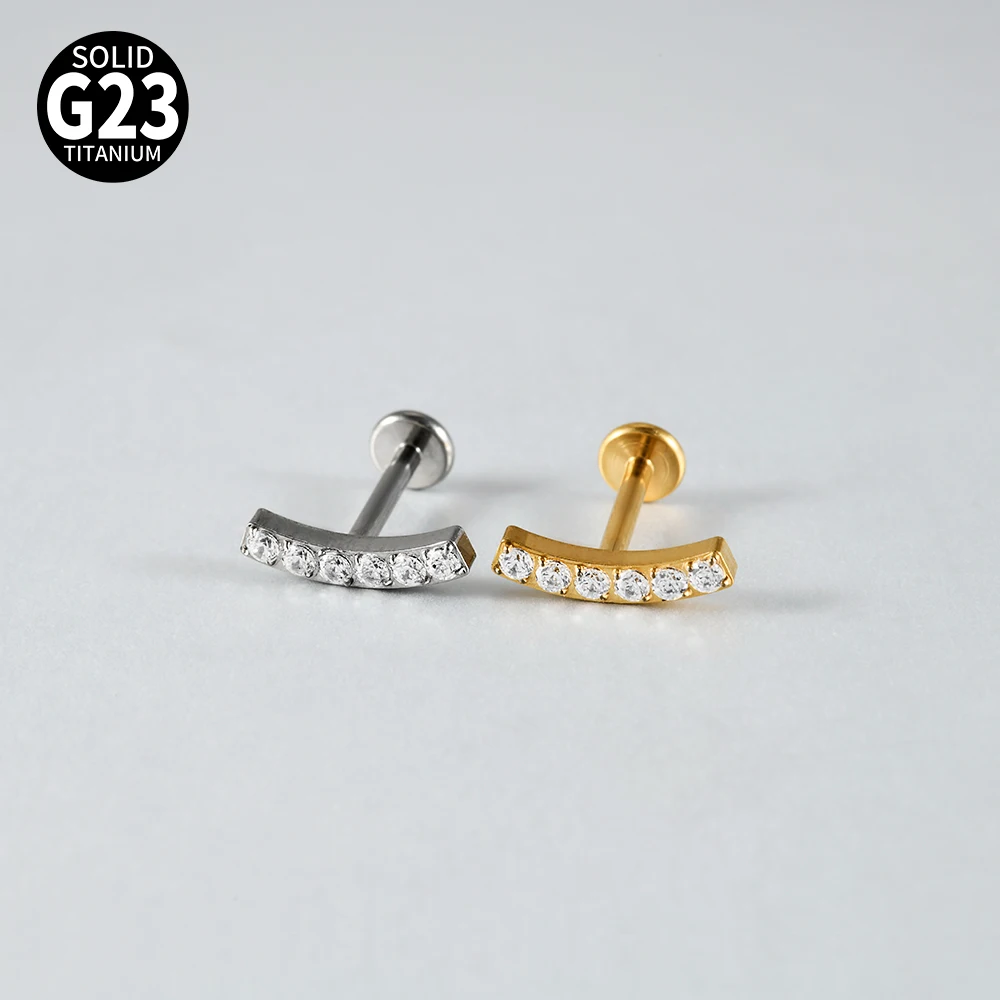 1 Stück Halbmond-Ohrring mit vielen Zirkonia-Steinen, 16G G23 Implantat-Titan, CZ-Pavé, flache Rückseite, für Knorpel, Tragus, Conch, Rook – Detail 6