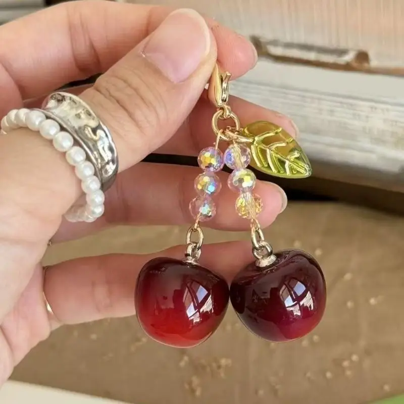  Playful Cherry Inspired Acrylic Zipper Pull Charm Phone Strap Ornament For Accessories And Decorative Purpose
