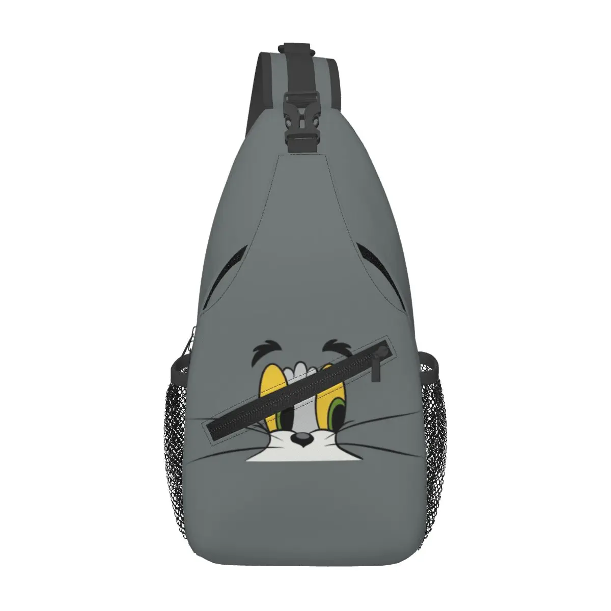 Cartoon Gray Cat Face T-Tom Trendy cross chest bag diagonally,fashionable backpack designed specifically for sports and travel