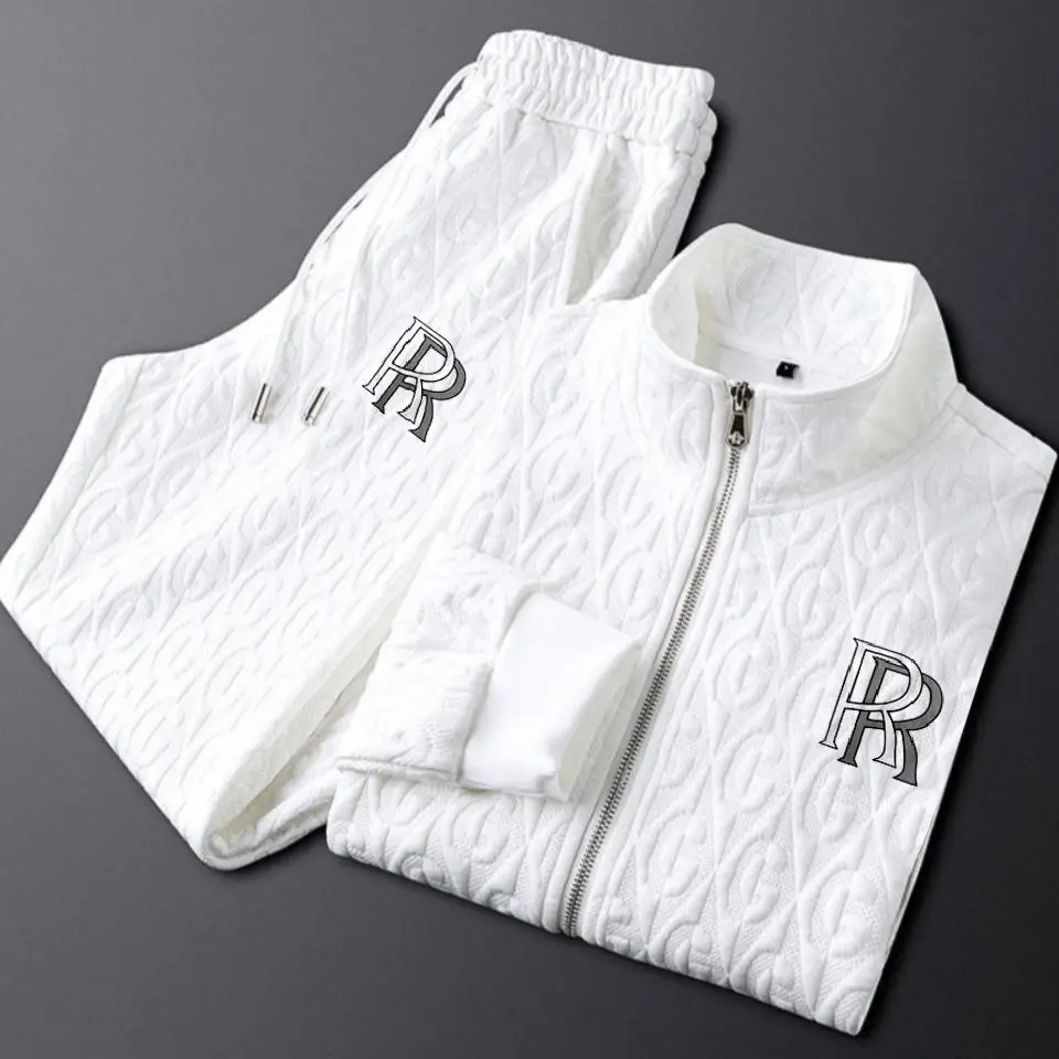 

Casual Men's suit Autumn and Winter Coat Jacket Men's Light Luxury Printed Ins Fashion Sports Trendy Trousers Two-piece Set