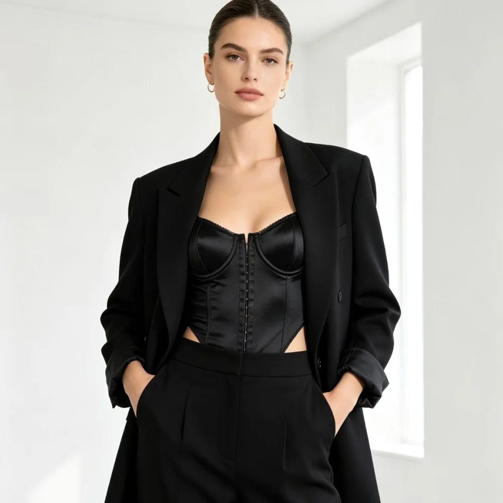 Women Satin Corset Bodysuit Front Hook Underwire Padded Adjustable Strap Waist Shaping Sexy Party Bodysuit