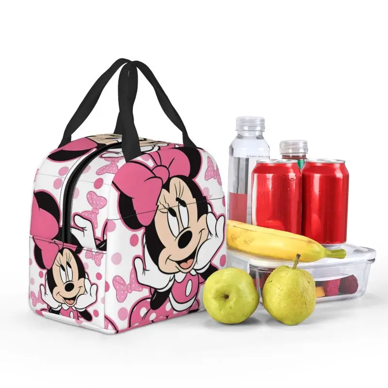 حقيبة غداء مخصصة ميكي بينك ميني ماوس للنساء بتصميم إبداعي صندوق غداء معزول دافئ ومبرد لمدرسة الأطفال