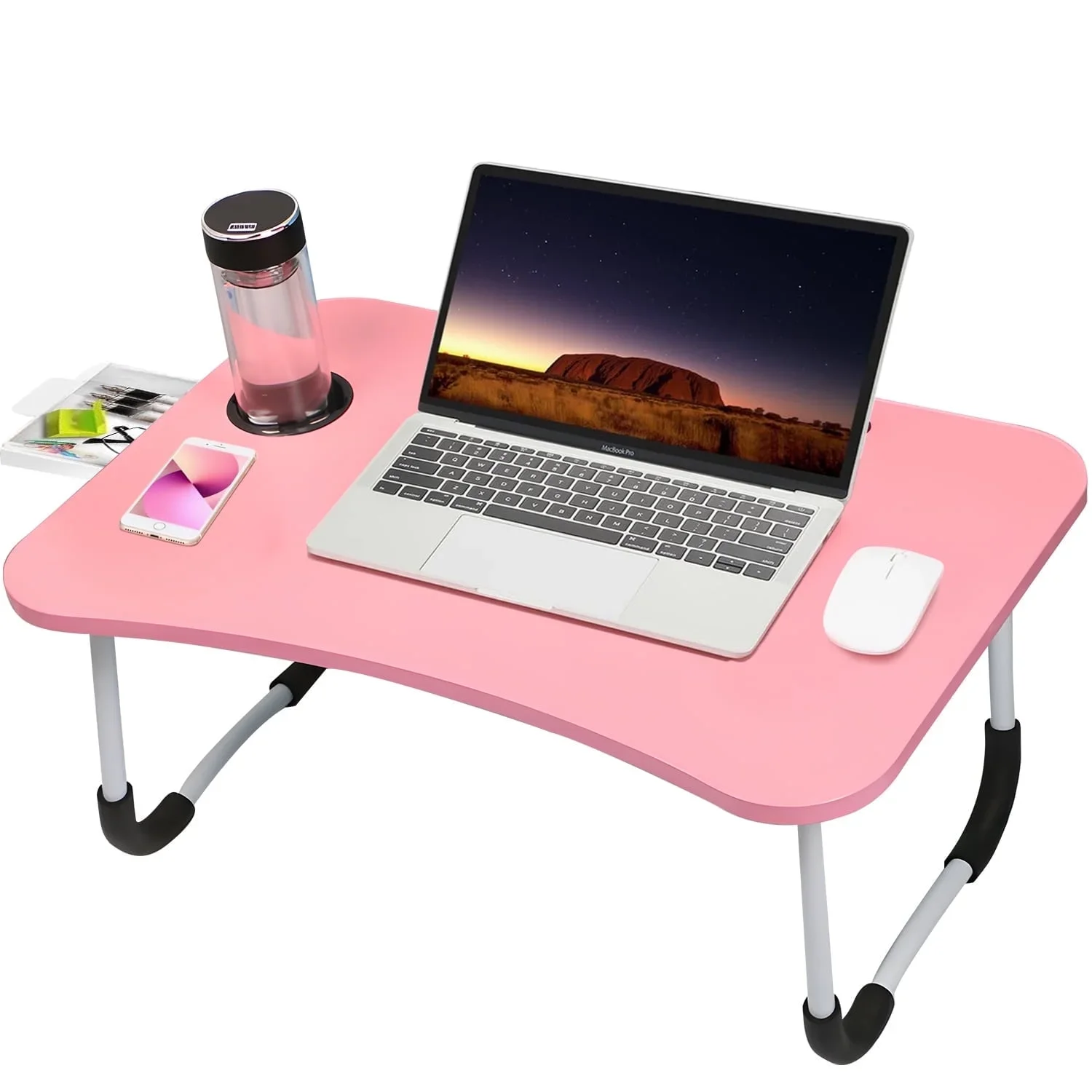 Foldable Lap Desk, 23.6 Inch Portable Wood Laptop Desk for Bed Sofa Reading Writing Eating Watching, Walnut