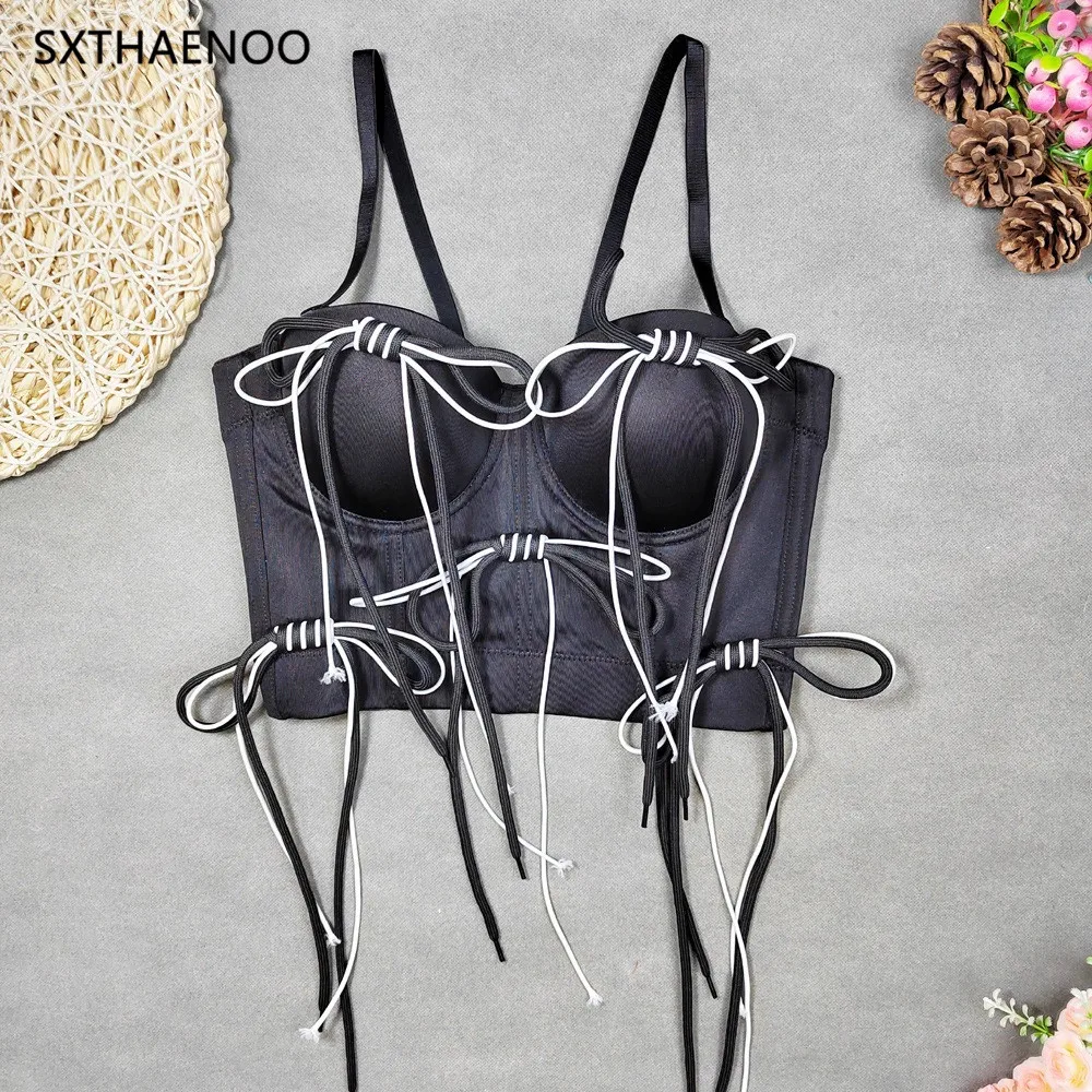 

SXTHAENOO New Summer Women's Camisole Bow tassel With Chest Pad Cropped Top Sexy Backless Tank Tops Traf 2023 Woman Ropa Mujer