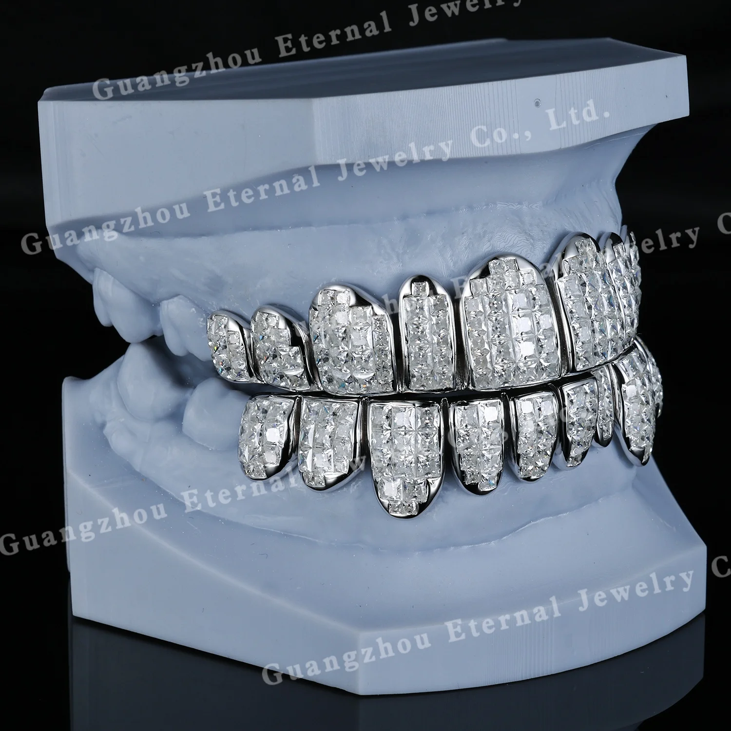 Custom Invisible Settings Top & Bottom 4 6 8 10 Princess Cut VVS Moissanite Diamond S925 Silver 10K Solid Gold Grillz For Teeth