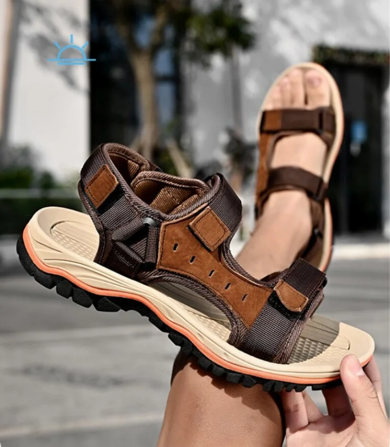 

Мужские сандалии для активного отдыха, модная летняя обувь для мужчин, из натуральной кожи, нескользящие, пляжные, повседневные, удобные сандалии для мужчин.
