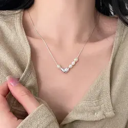 Silver color Necklace Pearls Heart Bean Love Irregular Geometric for Women Girl Aesthetic Jewelry Gift Dropshipping Wholesale
