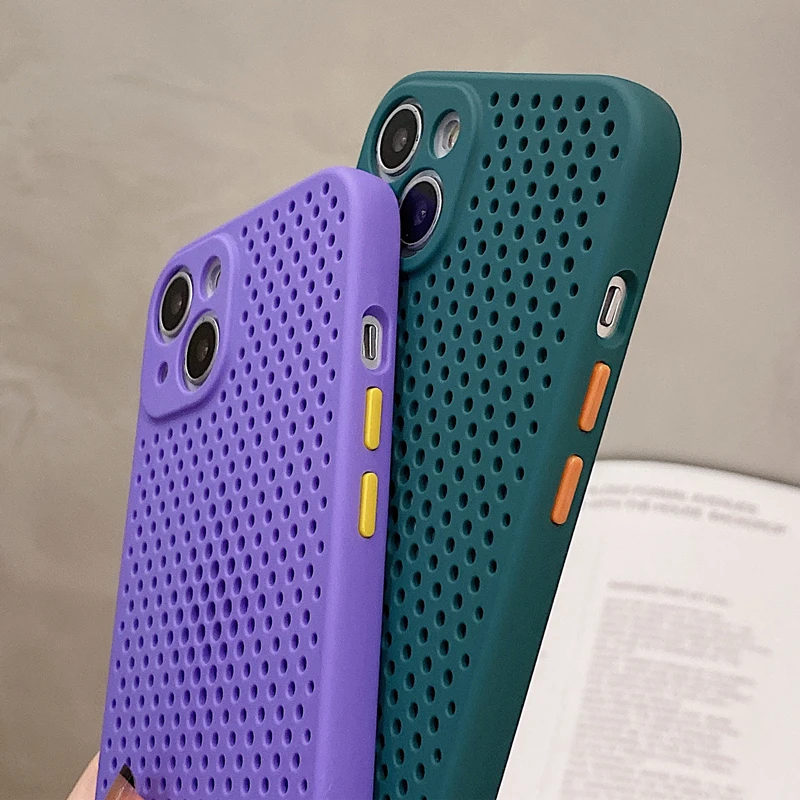 Heat Dissipation Breathable Cooling Phone Case For iPhone 17 16 15 14 13 12 11 Pro XS Max XR Mini 7 8 Candy Color Soft TPU Cover