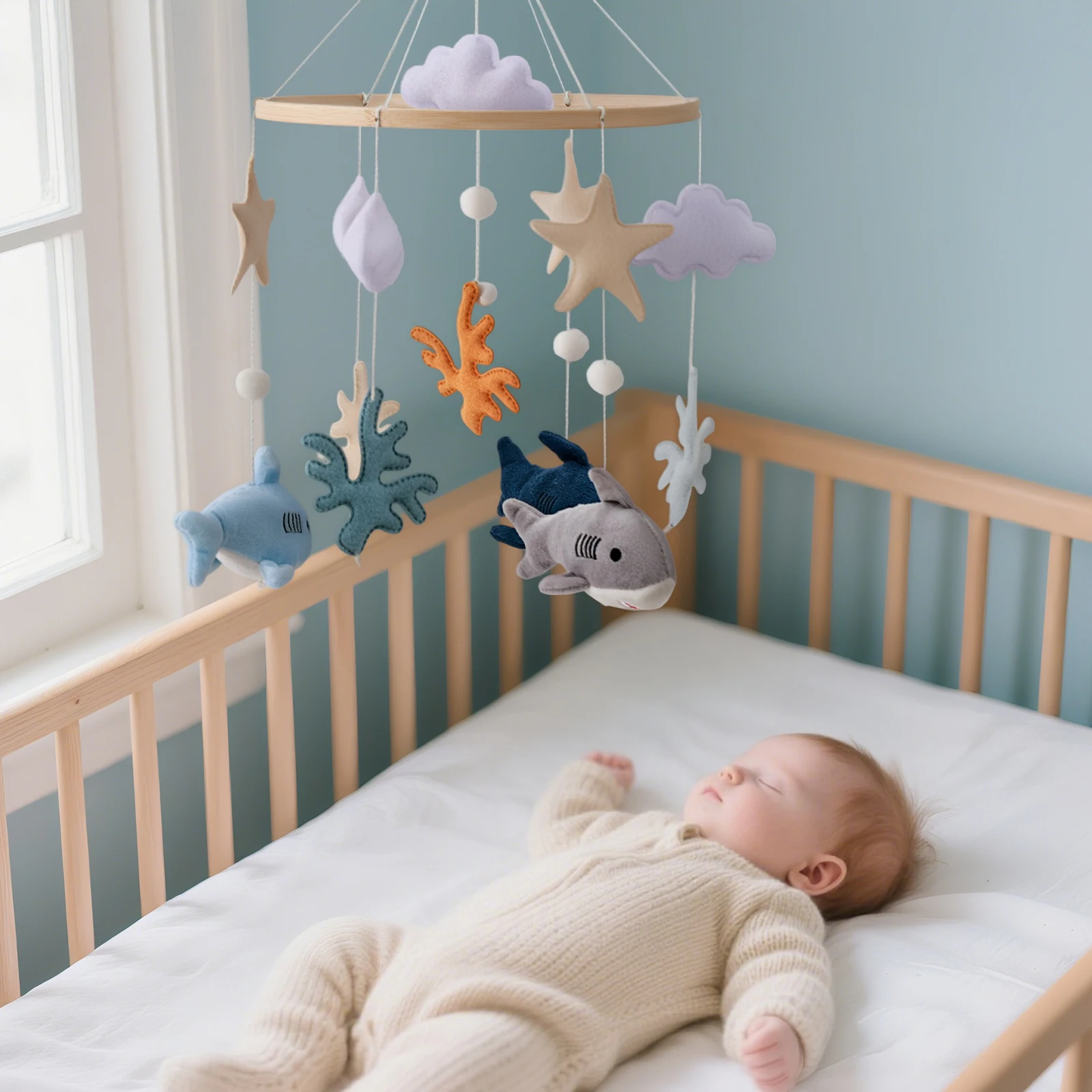 Детская кроватка, мобильный деревянный колокольчик с колокольчиком ветра, мобильная кроватка с изображением животных с музыкой для девочек и мальчиков, мобильный телефон для декора люльки