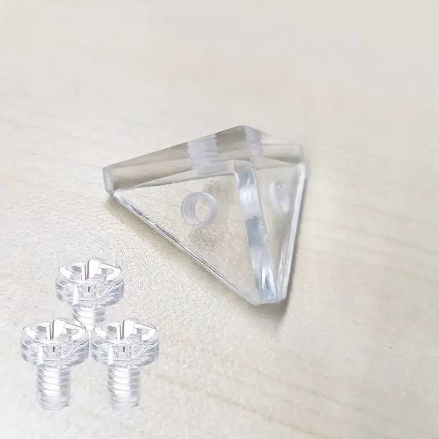 

100PCS Clear Acrylic Corner Braces Support Brackets Right Angle Triangle Connector Joint Corner Codes 3-Sides Thread Connectors