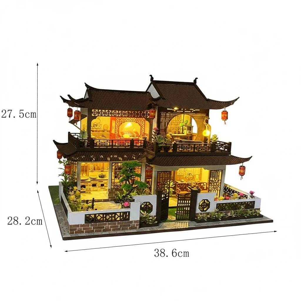 

OUZEY 3D деревянный пазл «Осточный двор», большой кукольный домик, набор «сделай сам» — с мебелью и кукольным домиком, подарок в азиатском стиле для девочек