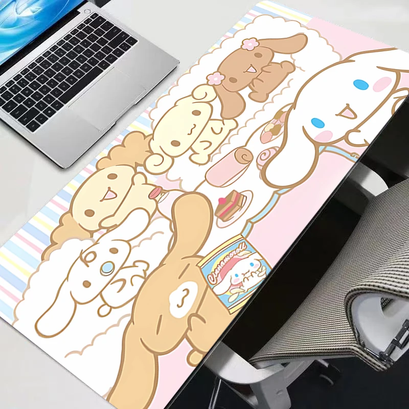 แผ่นรองเมาส์ซินนามอนโรลขอบล็อคขนาดใหญ่สำหรับคอมพิวเตอร์พีซีเกมเมอร์น่ารักอุปกรณ์เสริมสำหรับเล่นเกมแผ่นรองเมาส์คีย์บอร์ดแผ่นรองโต๊ะพรมแผ่นรองโต๊ะ