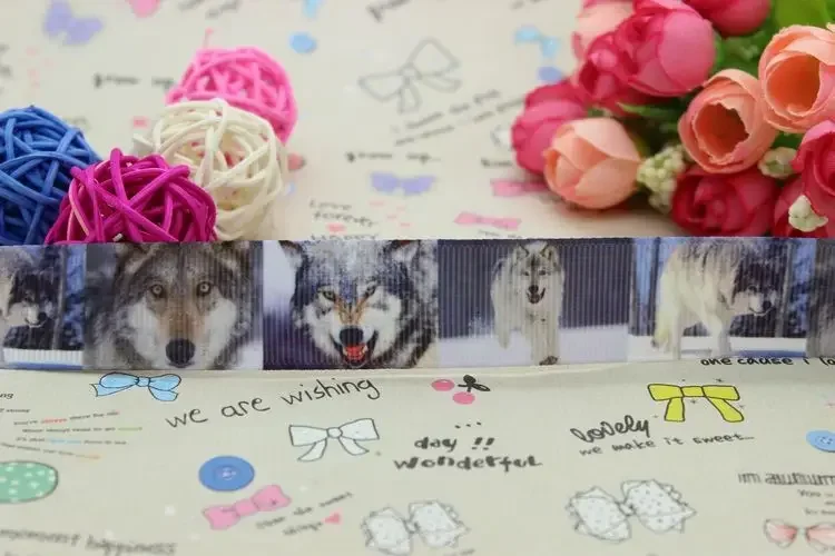 7/8'' 5yards Wolf Grosgrain Ribbon Hair Bow Diy Party Decoration OEM Wholesale 22mm E7460