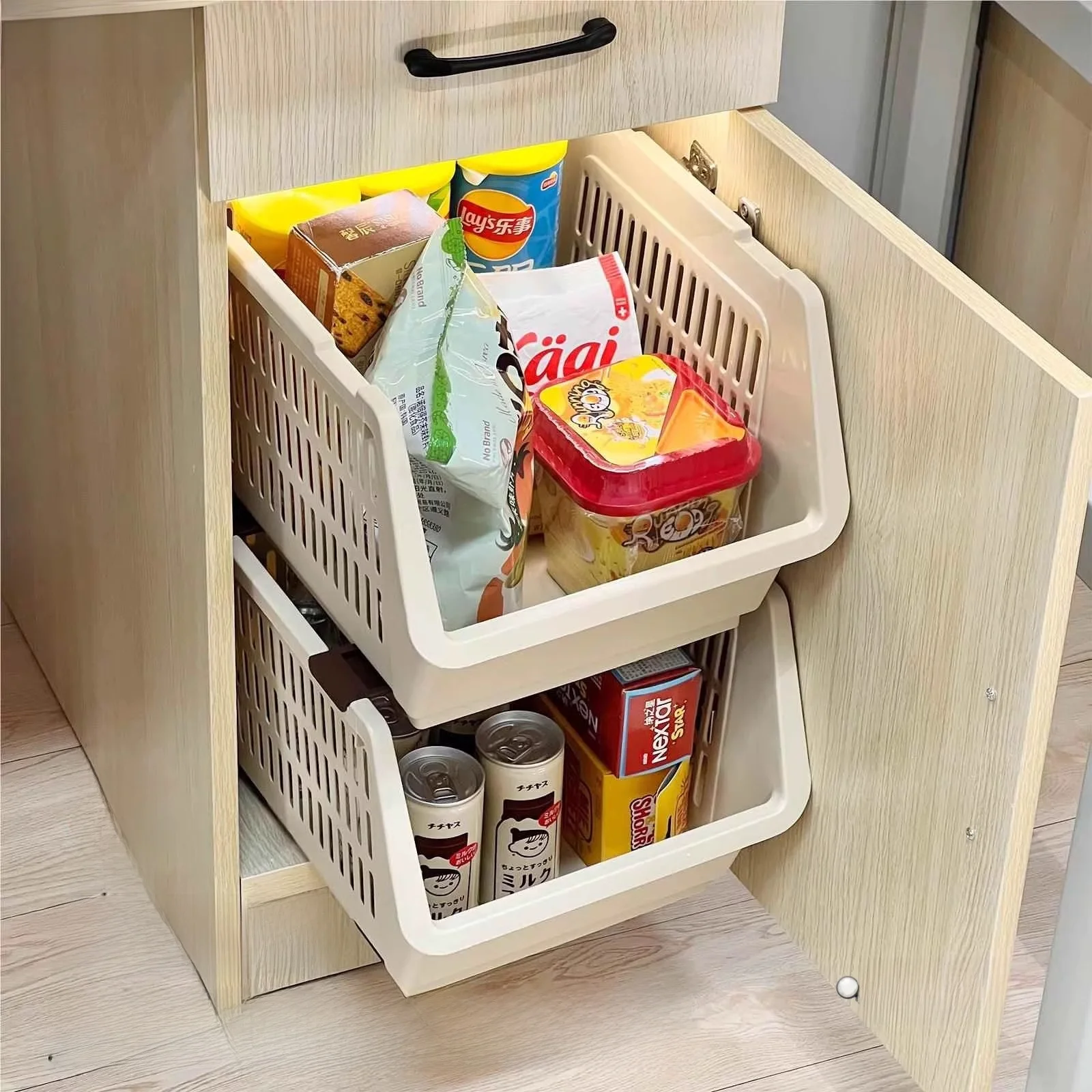 

Large Capacity Pull-Out Snack Storage Rack Multi-Layer Organizer for Main Cabinet Dormitory Deep Cabinet Storage Solution