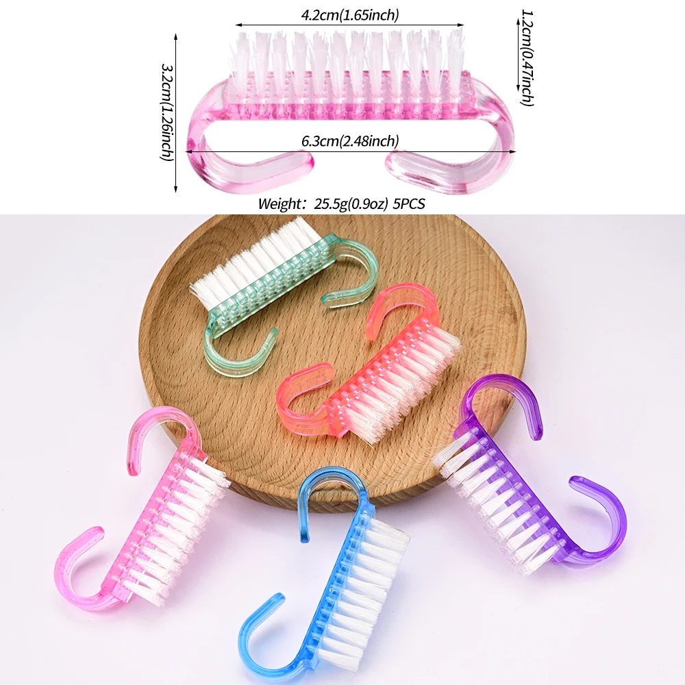 5 stks acryl nagelborstel 5 kleuren nagel manicure pedicure zacht stof verwijderen poeder reinigingsborstel gereedschap transparante hoornborstels * TR