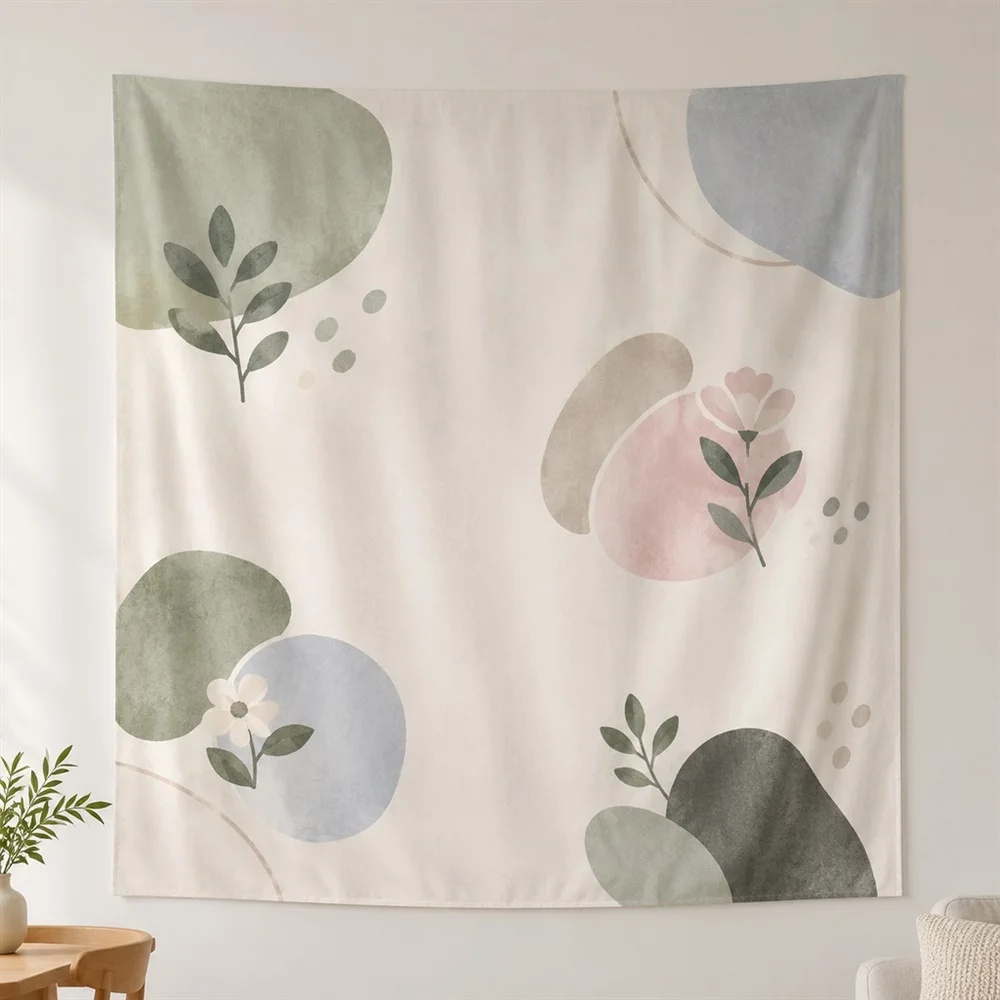 VIKAMA Pastel Geometric Blocks Clustered Groups Tapestry Wall Hanging, Korean Wall Decor Tapestries for Living Room Bedroom