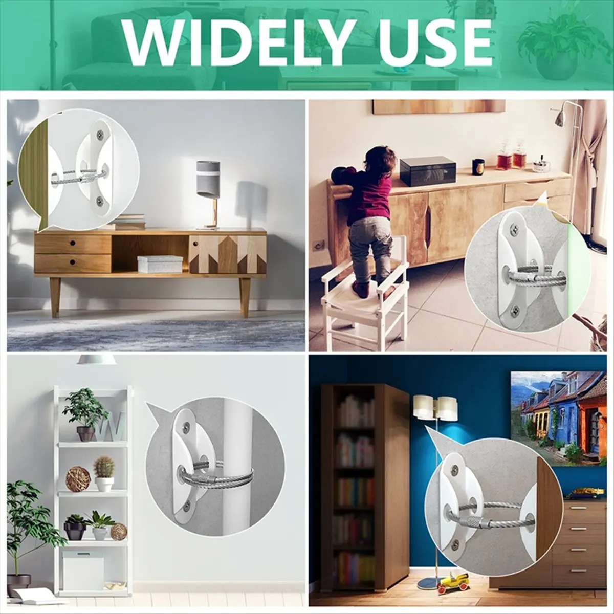 AT33 Furniture Anti-Tip Fixer Shoe Cabinet Bookshelf Cabinet Adjustable Metal Thickened Safety Anti-Tip Fixer White