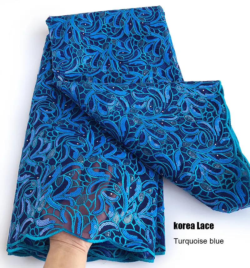 

Turquoise Blue Veritable French Lace Korea Made African Swiss Organza Lace Fabric Soft Unique Shiny Nigerian Wedding Sewing Wear