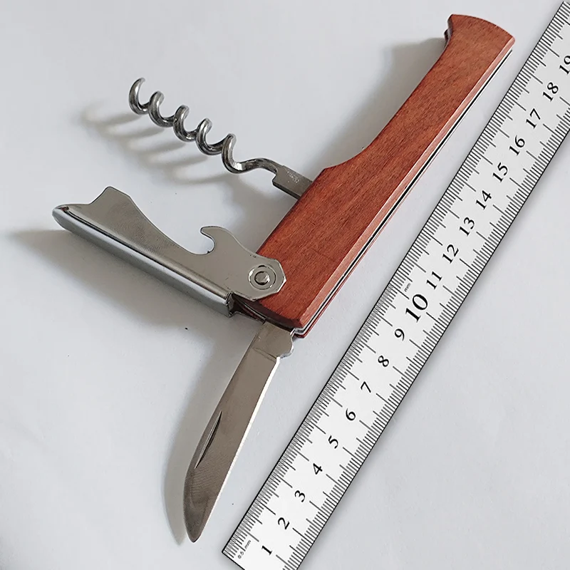 Multi functional red wine bottle opener for home use, with a solid wood handle and a portable high-end screwdriver