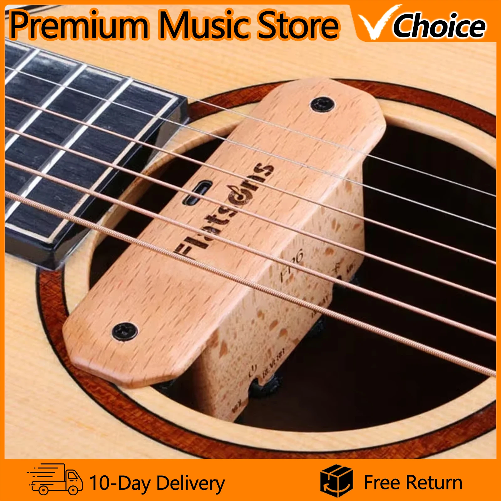 FLATSONS FR6 BT Guitar Pickup Soundhole Bluetooth Pickup with Reverberation Delay Effect Acoustic Coverage Enhancer Guitar Parts