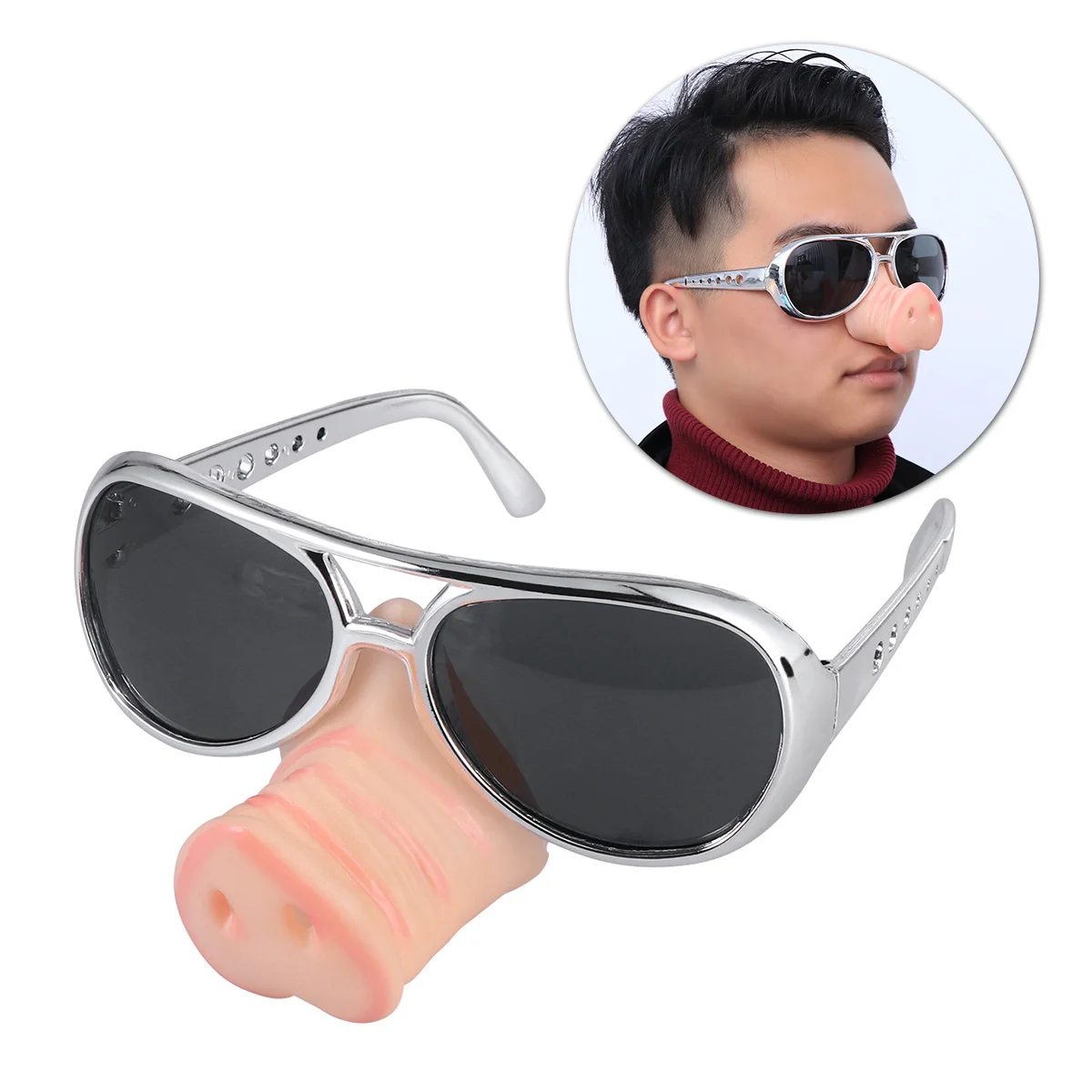 Pig Nose Glasses Silver Funny Halloween Party Sunglasses Costume Prop Piggy Snout Eye-Catching Party Favor Pig Nose Glasses